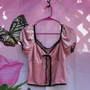 SHEIN Pink Satin Chemise with Black Lace